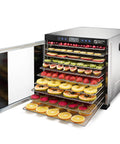 Dope 11 Tray Food Dehydrator With Adjustable Timer And Temperature Control showcasing trays with fruits and vegetables.