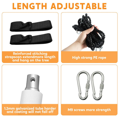 Hardware and straps details for 40 Inch Saucer Tree Swing With 900Lb Weight Capacity Waterproof Seat For Kids Outdoor Play.