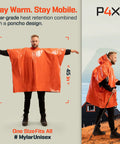Man wearing Emergency Mylar Poncho With Hood For Rain And Wind Lightweight Reusable Survival Blanket Poncho with hiking gear