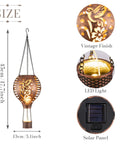 Hummingbird Hot Air Balloon Hanging Solar Lantern 1 Pack For Garden Decor Ten Point Six Inch Outdoor Lights, 13x45cm brass design.