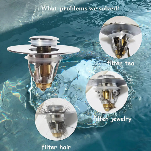 Silver Bathroom Sink Stopper With Hair Catcher Two In One Drain Strainer for US Standard Sink Holes with anti-clog design