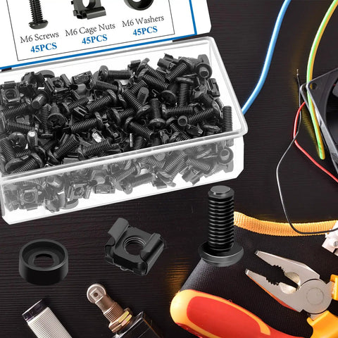 M6 Rack Mount Screws Kit 45 Pack With Cage Nuts And Washers For Server Racks Cabinets Routers And Network Gear Designed For Square Hole Racks