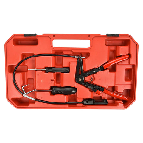 BETOOLL 9pc hose clamp pliers set with red-handled swivel-jaw and flat-band pliers in red case for coolant hoses