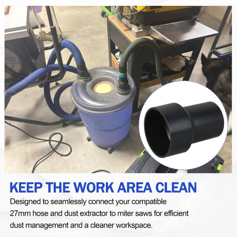 27mm Vacuum Hose Adapter Fits Two And A Quarter Inch Table Saw Dust Ports And Six Inch Orbital Sander in workshop setup
