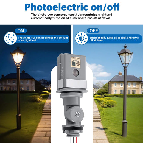 Two Pack Photocell Sensor For Outdoor Lighting, 120V AC, 50/60 Hz, IP54 Waterproof, photoelectric switch with on-off function