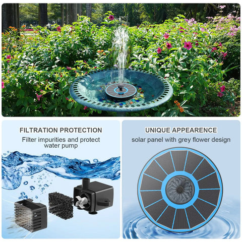 Solar Bird Bath Fountain With Glass Panel And Direct Sunlight Power High Efficiency 3.5W Water Pump For Outdoor Garden