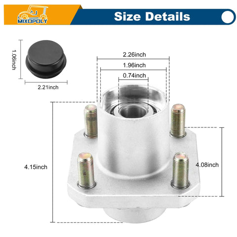2 Pack Front Wheel Hub Assembly Kit For Club Car DS Golf Cart 1974 2003 Gas And Electric Replaces OEM 1011892 size details