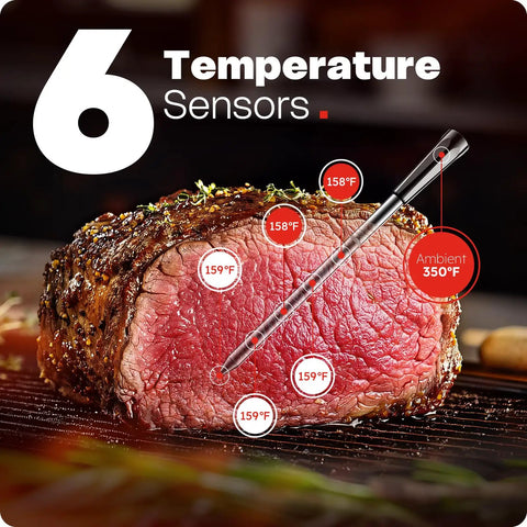 Smart Wireless Meat Thermometer With 6 Sensor Array 0.5S Instant Read IP67 Waterproof Digital Food Thermometer in steak