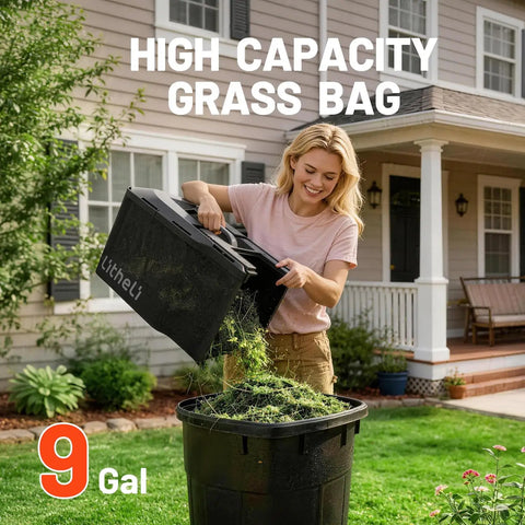 Compact 14 Inch Brushless Cordless Lawn Mower With Dual 5Ah Batteries, Long Runtime, Push Mower For Yard Garden Farm, 5 Position Height Adjustment, Lightweight Easy Start And Low Maintenance, 9 gal grass bag