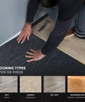 Person installing Top Shelf 6 Mil Polyethylene Moisture Barrier Roll For Vinyl And Laminate Flooring on new flooring.