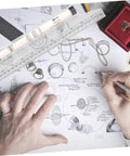 Badass Transparent Rolling Ruler And Drafting Kit For Slick Parallel Lines precise protractor angles in use on jewelry sketches.