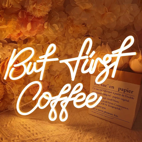 But First Coffee Led Neon Light Sign Usb Powered 5V Warm White Glow For Home Kitchen Office Wall Decor 17 By 10.2 Inch Dimmer Night Light