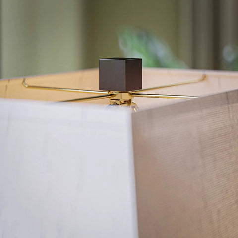 Top view of the oatmeal shade with bronze accents, part of the Natural Slate Finish Rustic Table Lamp With Oil Rubbed Bronze Accents.