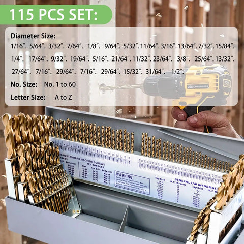 Beast M35 Drill Bit Set For Hardened Metals And Woodworking 115 Pieces From 1 Sixteenth To 1 Half Inch A To Z And 1 To 60 Sizes With Metal Index Storage Box High Speed Steel Bits For Stainless Steel Cast Iron And Plastics.