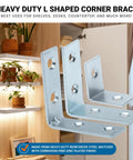 100 Pack Tough As Nails L Shaped Corner Braces 2 Inch 14 Gauge Zinc Coated Steel Angle Brackets For DIY Projects displayed as heavy duty corner braces for shelves.