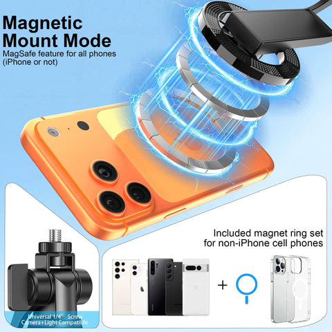 4 In 1 Magnetic Tripod For iPhone With 1 Quarter Inch Screw 53 Inch MagSafe Selfie Stick Tripod demonstrating magnetic mount