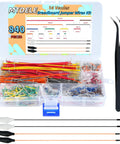 840 Piece Breadboard Jumper Wires Kit With Fourteen Lengths From Two Millimeters To One Hundred Twenty Five Millimeters For Arduino Projects And DIY Electronics Includes Sixty Wires Per Size For Easy Prototyping Made For Makers, plastic box with assorted wires and tweezers