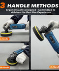 Powerful 1600W Buffer Polisher For Cars showing no-handle, side-handle, and D-handle methods on rotary waxer
