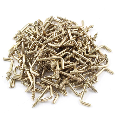 Gold L Shaped Screw Hooks Half Inch Self Tapping Right Angle Square Bend 7 Shape Hook Pack 150 Piece For Wood 12mm Size