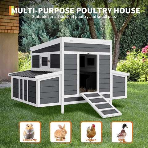 56 Inch Large Chicken Coop With Two Nesting Boxes, Weatherproof Wooden Hen House For Backyard Or Farm, Pull Out Tray