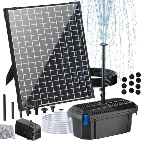 25W Solar Pond Filter Box With Water Pump, Easy Install, Adjustable Flow, PVC Tubing Kit