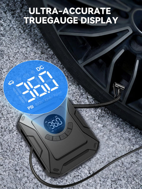 Portable Tire Inflator Air Compressor With 150 PSI Fast Inflation No Battery Needed 12V DC Car Adapter Auto Shut Off LED