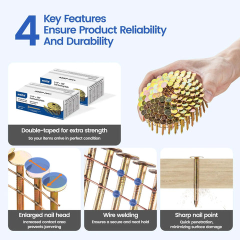 Pro Grade Galvanized Roofing Nails One Quarter Inch Shank Fifteen Degree Coil Fasteners bundle with detailed features and usage.