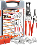 352 Piece Spring Band Hose Clamp Kit With 15 Sizes From 6 To 25 Mm In Grey with tools and storage case