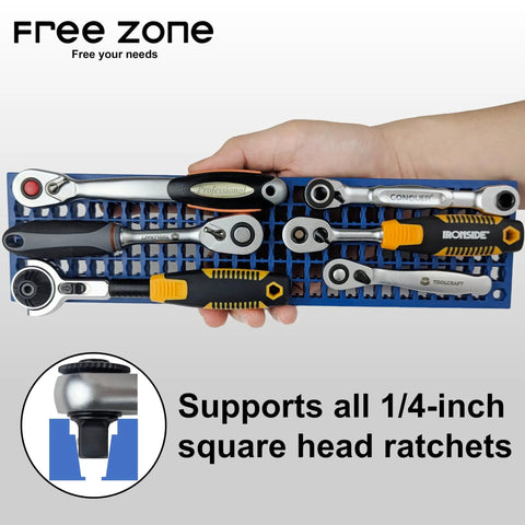 Hand holding 68 Piece Large Pegboard Tool Organizer Set with sockets, wrenches, screwdrivers for tool chest storage