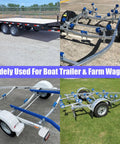 Image of various trailers including flatbed and boat trailers, showcasing their use for hauling and transport purposes.