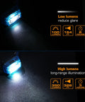 Two Pack Rechargeable Headlamp Set With White Red Green Lights Memory Mode And Five Modes 120 Degree Adjustable Beam blue light modes