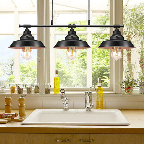 Industrial Kitchen Island Pendant Light With Adjustable Height Rustic Farmhouse Three Light Pendant over kitchen sink