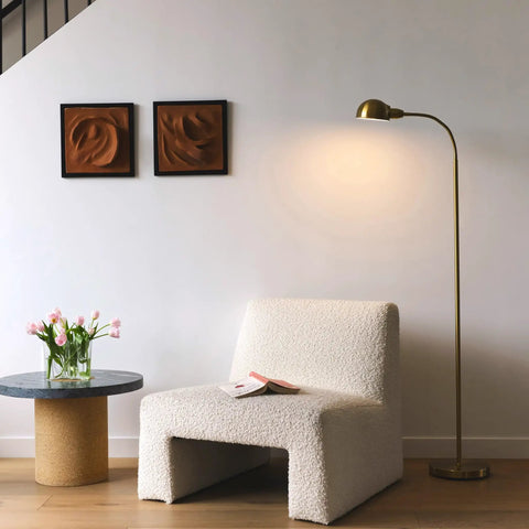 Slim LED Floor Lamp With Adjustable Gooseneck Free Standing Corner Pole Light For Office Desk And Living Room in brass gold finish