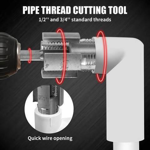 Dual Function Pipe Threading Tool For Half Inch And Three Quarter Inch Water Pipes With Integrated Internal And External Threading Heads Heavy Duty Steel Build And Easy One Pass Threading in use