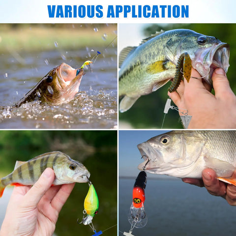 Four images showing fish caught using Heavy Duty Sinker Slides For Catfishing Rig Tackle 70 Piece Set with lures and rigs.