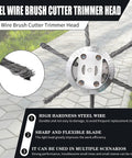 6 Inch Steel Wire Brush Cutter Trimmer Head For Electric Cordless String Trimmers, highlighted features on sidewalk