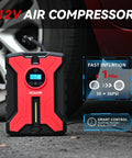 All-In-One Roadside Emergency Kit With Portable Air Compressor And Jumper Cables, First Aid Essentials, Snow Brush And Ice Scraper, Winter Ready-To-Go 170-Piece Gear For Men Women Teens, Easy To Store In Trunk, shown in use with a tire.