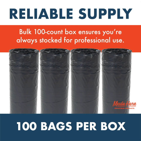 Four rolls of 55 Gallon Heavy Duty Trash Bags With Drawstring Closure For Office Janitorial And Facility Use, Black Leak Resistant Waste Can Liners, Built Tough And Durable Puncture Resistant Office Trash Bags, 100 Count.