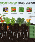 Diagram showing galvanized raised garden bed kit 4x2x1ft for veggies and herbs with open-ended base design for better water and nutrient flow.
