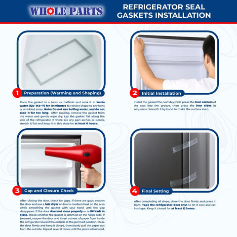 Premium Replacement French Door Gasket Seal For Refrigerator W10830274 installation steps with visuals.