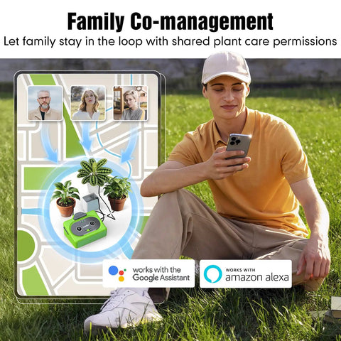 Person using smartphone for Direct WiFi Automatic Plant Waterer System With App Control And WiFi Enabled Smart Indoor Drip Irrigation
