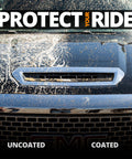 Comparison of a car hood, uncoated versus coated with Platinum Rapid Ceramic Paint Sealant Spray 14 Oz With 50 Wash Rating For Boss Gloss And Shine.
