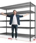 Beefy 5 Tier Wire Storage Shelves With 3200 Lb Capacity, 55.5 Inch Wide Metal Garage Shelving Unit With Adjustable Shelves For Garage, Pantry, Basement, Warehouse, Kitchen, Office Organization shown with man for scale