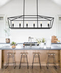 4 Light Farmhouse Chandelier In Black Metal With Open Geometric Frame Vintage Dining Room Pendant Light above modern kitchen island