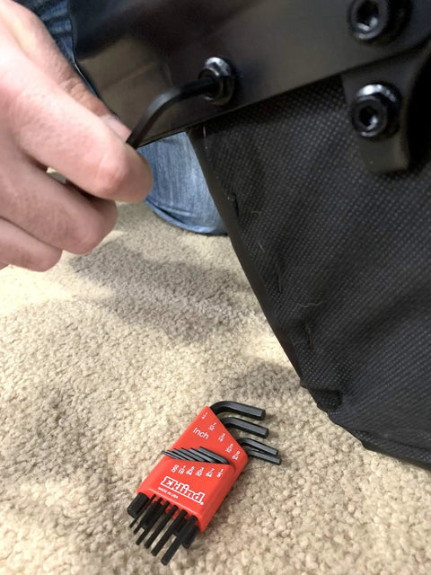 SAE Hex Key Set In Inch Sizes From.050 To 1/4, 11 Pc Short Series Allen Wrenches in use on machinery with red holder visible