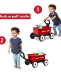 Push And Pull Walker Wagon With Garden Tools For Kids One To Four Years Old Locking Handle For Stability Converts From Baby Push Walker To Pull Wagon For Indoor And Outdoor Play Kid Friendly with child using handle