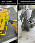 3D Printing Deburring Tool Set With An Ultra Thick Grip Anti Fatigue Handle, 11 HSS Cutters, wire and needle-nose pliers in use