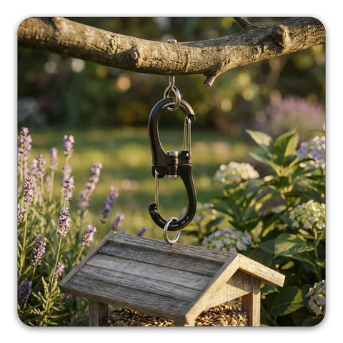 1kN Swivel DoubleEnded Carabiner Clip Set Built To Haul Heavy Duty Wire Gate Carabiners hanging on tree branch in garden