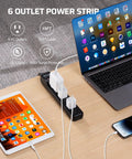 2 Pack Heavy Duty Power Strips Surge Protector With 15 Ft Extension Cord 6 Outlets Per Strip Flat Low Profile Plug in use.