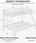 Rock Solid Twin Over Full Bunk Bed With Heavy Duty Steel Frame dimensions and specifications for twin and full mattresses.